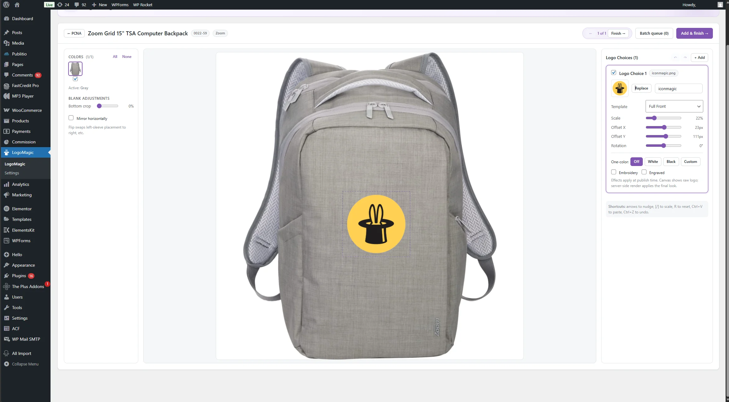 WooCommerce product listing with LogoMagic variants